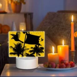 Rectangular Acrylic Night Light, A Black And White Image Of A Bird Flying In Front Of A Yellow Flag. -Cute Night Light Shop 49706ee1a4b18a32fee92fcf610a38c47e34559c