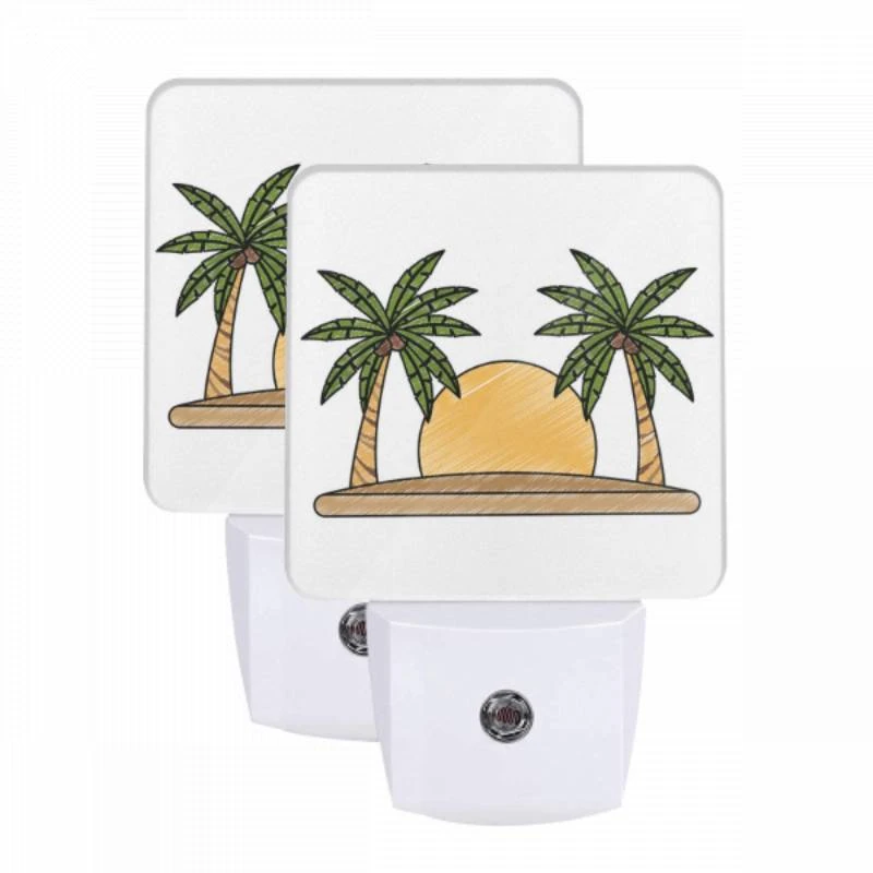 Night Light Set of 2, A drawing of a sun with two palm trees on either side. Night Light Set Of 2, A Drawing Of A Sun With Two Palm Trees On Either Side. -Cute Night Light Shop 4a3781df284d789f498114139b15b4aaab39a3f4