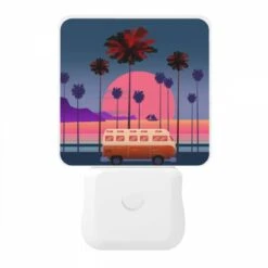 Night Light, A Red And White Van Is Parked In Front Of A Palm Tree. -Cute Night Light Shop 4a4475f33985af953e9397a93b13b19c312b8e3c