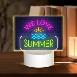 Rectangular Acrylic Night Light, A Neon Sign That Says "We Love Summer".