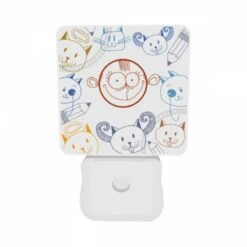 Night Light Set Of 2, A Collection Of Cartoon Cats With Pencils In Their Mouths. -Cute Night Light Shop 4bac8454007c7b25a09d07026c62c23f175ab7ad