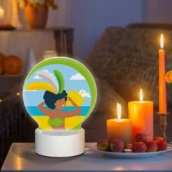 Round Acrylic Night Light, A Woman Wearing A Grass Skirt And A Sun Hat Is Standing On A Beach. -Cute Night Light Shop 4bb9dd1fb30ec15bc3141aa18c61f479b9887e2a