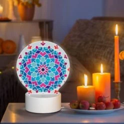 Round Acrylic Night Light, A Colorful Blue And Purple Flower Design. -Cute Night Light Shop 4bd4c5bbcfab1ee8be5661351280f1d39add4e2d