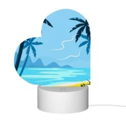 Love Acrylic Night Light, A Blue And Yellow Beach Scene With Palm Trees And A Mountain In The Background. -Cute Night Light Shop 4c4b62c5f4c68de1707d07388d2d74f68e89465c