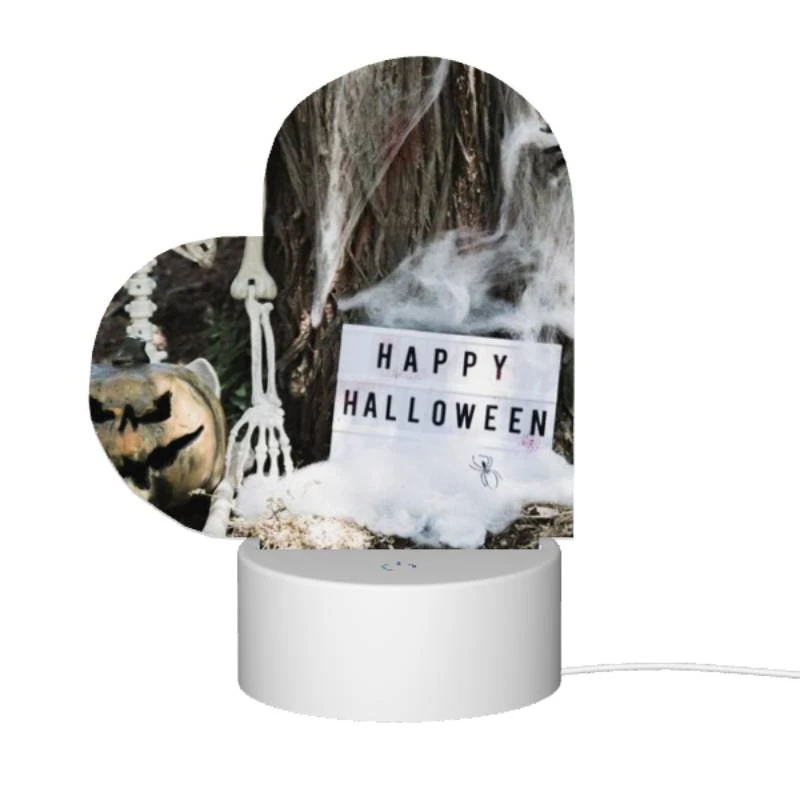 Love Acrylic Night Light, A skeleton and a pumpkin are placed next to a sign that reads "Happy Halloween." Love Acrylic Night Light, A Skeleton And A Pumpkin Are Placed Next To A Sign That Reads "Happy Halloween." -Cute Night Light Shop 4c61600e8bdea1faeb9a6f3a459f40f55c346fa5