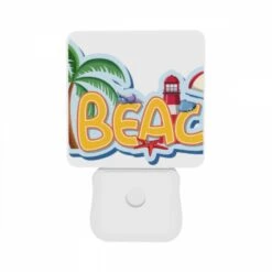 Night Light Set Of 2, A Colorful Cartoon Of A Beach With A Lighthouse And Palm Trees. -Cute Night Light Shop 4c71226f74ed6d8f03a584c4c2fcfa6206ea2d34