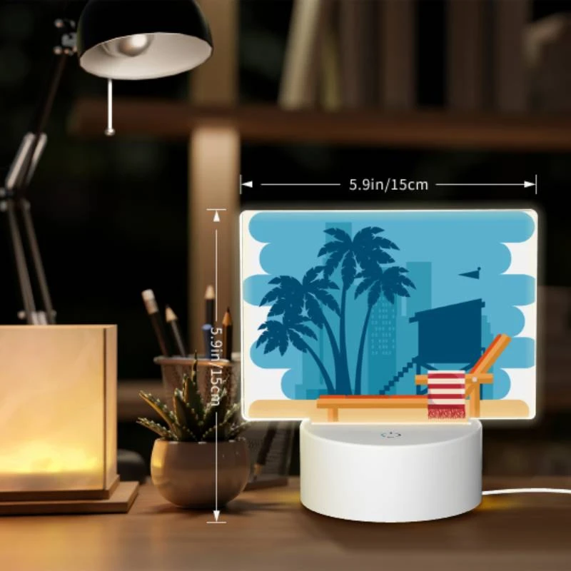 Rectangular Acrylic Night Light, A colorful beach chair with a red and white striped towel on it Rectangular Acrylic Night Light, A Colorful Beach Chair With A Red And White Striped Towel On It -Cute Night Light Shop 4ca1d5e0a99e56568fcbff743f28582e1752c868