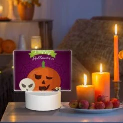 Rectangular Acrylic Night Light, A Happy Halloween Sign With A Pumpkin And A Skeleton. -Cute Night Light Shop 4eadbb091994023d4ad90f08bf7383241ceb77c3