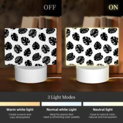 Rectangular Acrylic Night Light, A Pattern Of Leaves On A Black And White Background. -Cute Night Light Shop 4f1899f5b430734ad1019b15070378762bd7cc10