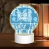 Round Acrylic Night Light, A Blue And White Sign That Says "Pacific Beach Club".
