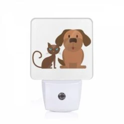 Night Light, A Cat And A Dog Are Sitting Next To Each Other.