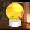 Round Acrylic Night Light, A Sunny Day At The Beach With Palm Trees And Rocks. -Cute Night Light Shop 506278df289b3b849087294014f315aac428a910