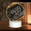 Round Acrylic Night Light, A Chalkboard With The Words "Happy Halloween" Written On It. -Cute Night Light Shop 50c23e3ebe3dbd3a1158afc13a18b92f21f4d554