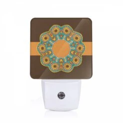 Night Light, A Colorful Circle With A Yellow Center And Blue And Orange Designs.