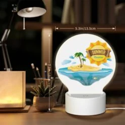 Round Acrylic Night Light, A Sunny Island With A Palm Tree And A Yellow Sun. -Cute Night Light Shop 5163ac5979cd25d037fc088d50ed02d7ac5cf4d6