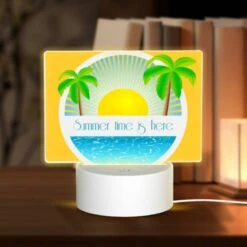 Rectangular Acrylic Night Light, A Sunny Day At The Beach With A Yellow Sun In The Sky.