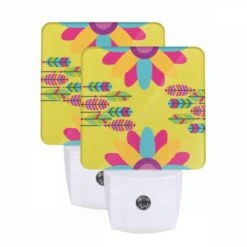 Night Light Set Of 2, A Colorful Flower With A Purple Center And Yellow Petals.