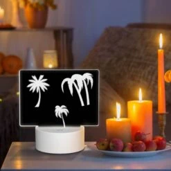 Rectangular Acrylic Night Light, Three Palm Trees Are Shown In Silhouette Against A Black Background. -Cute Night Light Shop 538a6b51da2cdfeebd059f28f2406f5ca9bebacd