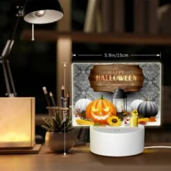 Rectangular Acrylic Night Light, A Halloween Poster With A Pumpkin And A Lit Candle. -Cute Night Light Shop 539e9a54b570d403f24c0466bb607900a81baf31