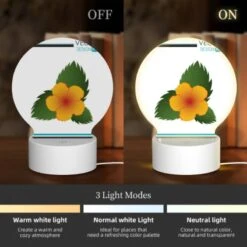 Round Acrylic Night Light, A Yellow Flower With Green Leaves. -Cute Night Light Shop 5454e8d12624d5d7e5cf9762050f73b5e001245f