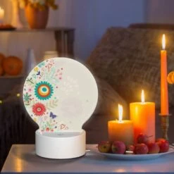 Round Acrylic Night Light, A Colorful Floral Design With Hearts And Butterflies. -Cute Night Light Shop 54d70a8e83d35db4fea5b47d82c98744abb84d15