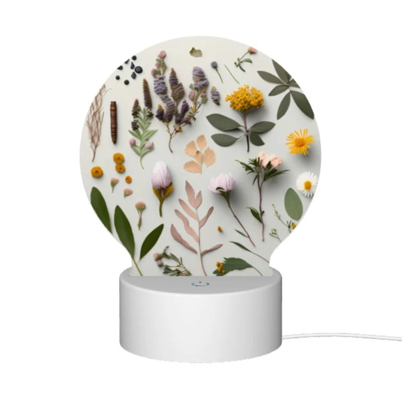 Round Acrylic Night Light, A collection of flowers and plants are displayed on a table. Round Acrylic Night Light, A Collection Of Flowers And Plants Are Displayed On A Table. -Cute Night Light Shop 54eea4c0916449776fa39d6d7d5f119c54e7c91a