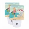 Night Light Set Of 2, A Woman In A Pink Shirt Is Standing On A Beach Holding A Purse.