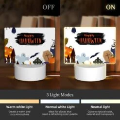 Rectangular Acrylic Night Light, A Halloween Scene With A Sign That Says "Happy Halloween." -Cute Night Light Shop 55419bc3e1e9b1f73658225a8f2c408e86032998