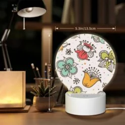 Round Acrylic Night Light, A Colorful Floral Pattern With A Bird And A Fox. -Cute Night Light Shop 5683f88674352587ffe6728585b20ab231e76a07