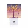 Night Light, Three Palm Trees With Yellow Flowers In The Sky.