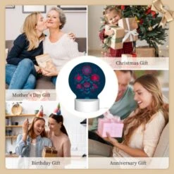 Round Acrylic Night Light, A Colorful Flower Arrangement In A Blue Vase. -Cute Night Light Shop 5816af064f2c0bd56ce1826c79682402382edc6f