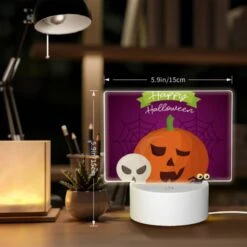 Rectangular Acrylic Night Light, A Happy Halloween Sign With A Pumpkin And A Skeleton. -Cute Night Light Shop 5897247fcdd131742ad0c5fb01e52e48857f6240