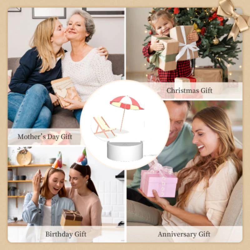 Love Acrylic Night Light, A colorful umbrella is open and placed over a striped lounge chair. Love Acrylic Night Light, A Colorful Umbrella Is Open And Placed Over A Striped Lounge Chair. -Cute Night Light Shop 58b73b72dc5ddcb26a52a9f3c1c08891b0e638ea