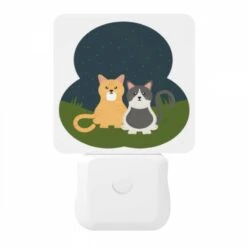 Night Light, Two Cats Are Sitting On The Grass At Night. -Cute Night Light Shop 58cd62f7bcc45c3d82a17145901d24ca559d2724