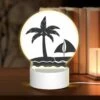 Round Acrylic Night Light, A Sailboat Is In The Water Near A Palm Tree. -Cute Night Light Shop 58f0766a4e0c03a94dc06c6bc5580877bcade31e