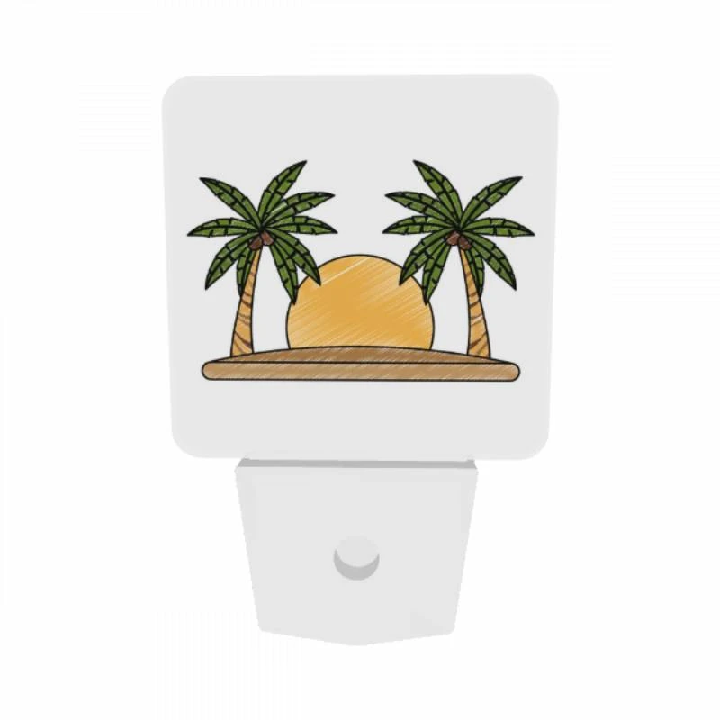 Night Light Set of 2, A drawing of a sun with two palm trees on either side. Night Light Set Of 2, A Drawing Of A Sun With Two Palm Trees On Either Side. -Cute Night Light Shop 591b691566f675d4249280429fc1d4a5834106e7