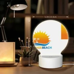 Round Acrylic Night Light, A Logo For A Beach With A Sun And Palm Trees. -Cute Night Light Shop 5949c40e7a5640d4475897614dbb98bfd72b4225
