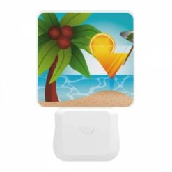 Night Light, A Cocktail Is Served On A Beach With Palm Trees And A Lemon In The Background. -Cute Night Light Shop 5af6a687d8d7417711a68b4f28c01b3a39eea649