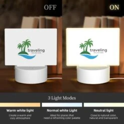 Rectangular Acrylic Night Light, A Logo For Traveling With A Palm Tree And The Words "tagline Here". -Cute Night Light Shop 5b079daba0897640e453231af3d30e5356a1dd1e
