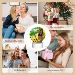 Round Acrylic Night Light, A Woman With A Yellow Bikini Is Standing In Front Of A Tree With Birds Flying Around Her. -Cute Night Light Shop 5baafe22be5addb373c258184cb544adc816c3a5