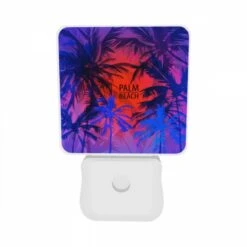 Night Light Set Of 2, A Colorful Image Of A Beach With A Sign That Says "Palm Beach." -Cute Night Light Shop 5c0a4aa406edc7c55cb6858930a9c1c0ff39aba3