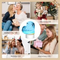 Love Acrylic Night Light, A Blue And Yellow Beach Scene With Palm Trees And A Mountain In The Background. -Cute Night Light Shop 5c28de50115982afaab9dcf647e72b256c5446f4