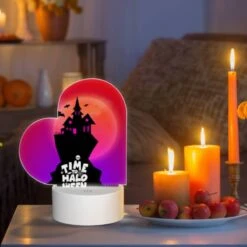 Love Acrylic Night Light, A Black And White Image Of A Haunted House With A Pink Roof And A Moon In The Background. -Cute Night Light Shop 5ce2ece589f807c32b35bfbc424bfb8966c9bf12