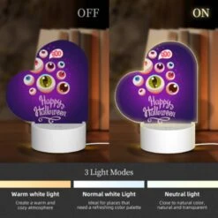 Love Acrylic Night Light, A Purple Background With A Happy Halloween Sign And A Bunch Of Eyes. -Cute Night Light Shop 5cec24b5a95bb63c0a42879d4e8c1abf78754681