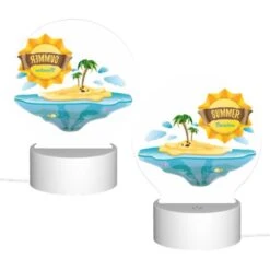 Round Acrylic Night Light, A Sunny Island With A Palm Tree And A Yellow Sun. -Cute Night Light Shop 5cfa20f6e873b145d107d26143aca9f6d68101db
