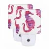 Night Light Set Of 2, A Collection Of Red And Blue Sea Horse Paintings.