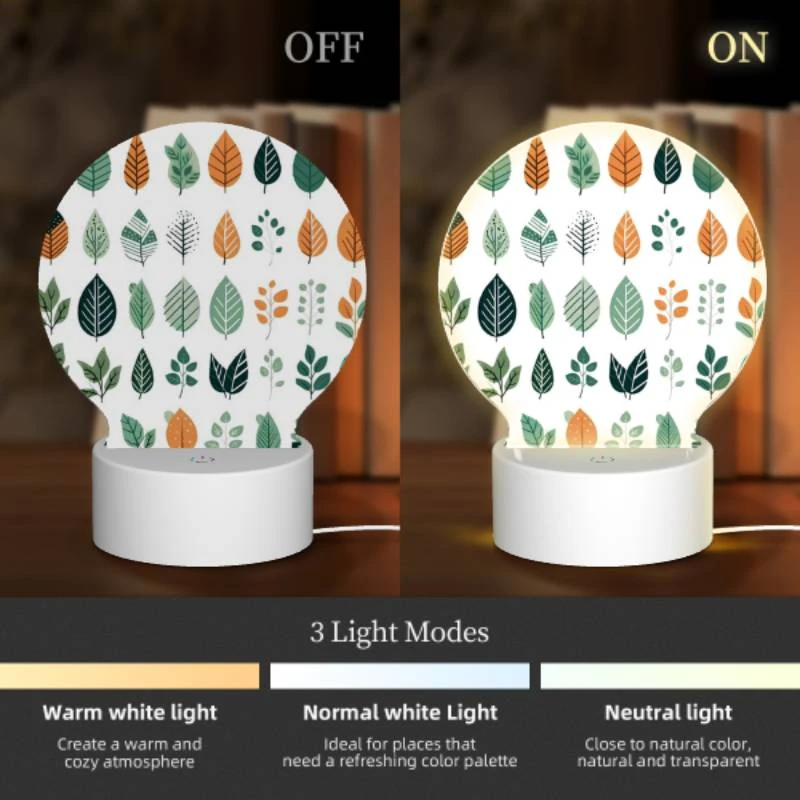 Round Acrylic Night Light, A collection of leaves in different colors. Round Acrylic Night Light, A Collection Of Leaves In Different Colors. -Cute Night Light Shop 5da01f95f91b28b262238bd56d184e86440588a8