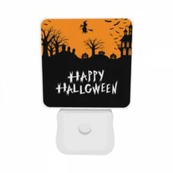 Night Light Set Of 2, A Halloween Poster With A Witch Flying Over A Hill Of Pumpkins. -Cute Night Light Shop 5e5a2794a6bf78693c307677ff5c3d6ad4e047f3