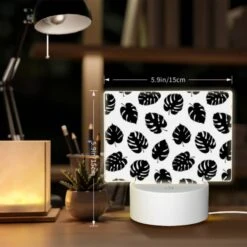 Rectangular Acrylic Night Light, A Pattern Of Leaves On A Black And White Background. -Cute Night Light Shop 5e5e63f7f9af8d73b09df4565ae8db5a635620a2