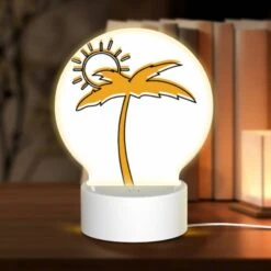 Round Acrylic Night Light, A Sunny Day With A Yellow And Orange Sun And Palm Tree.